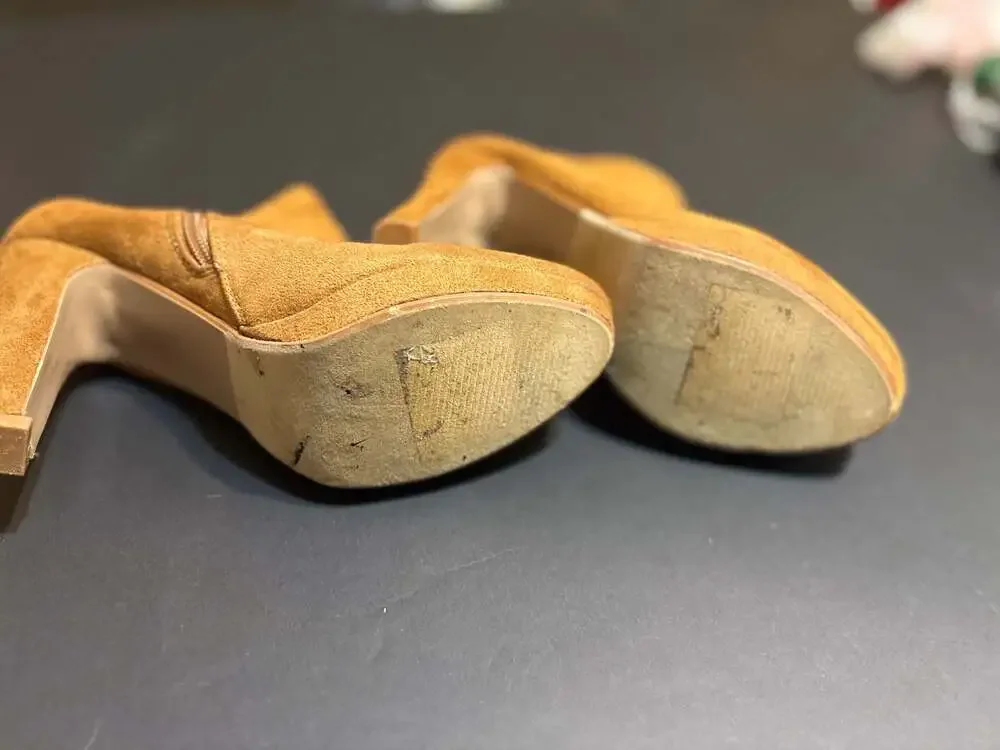 Forever Faux Suede Platform High Heel Ankle Boots Size 8.5 Tan Brown